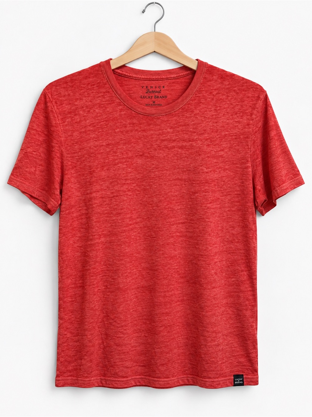 Lucky Brand Venice Burnout Mens Red Heathered Crew Neck T Shirt M